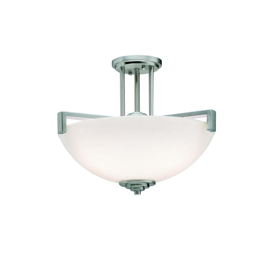 Kichler Eileen 17in 3-Light Semi-Flush Pendant | Contemporary Brushed Nickel and Satin Etched White Glass | Entryway & Hallway | Model 3797NI