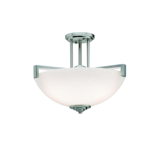 Kichler Eileen 17in 3-Light Semi-Flush Pendant | Contemporary Brushed Nickel and Satin Etched White Glass | Entryway & Hallway | Model 3797NI