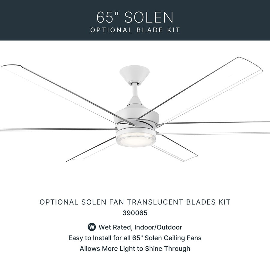 Kichler Solen 65in Ceiling Fan Translucent Blade Set | Clear Plastic | Modern Ceiling Fan Accessory | 30 x 4.5 x 0.13 in | Model 390065