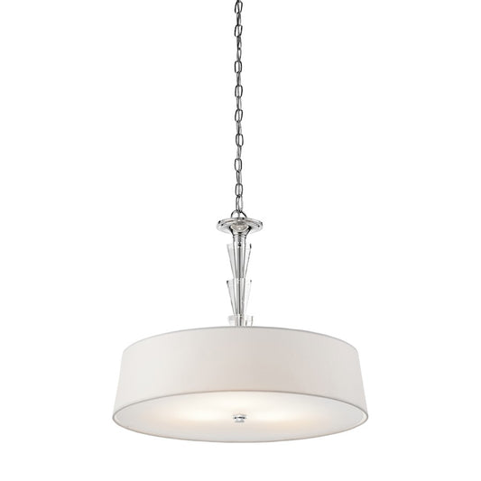 Kichler Crystal Persuasion 24in 3-Light Pendant | Transitional Chrome and White Linen Shade | Kitchen Island & Dining Room | Model 42034CH