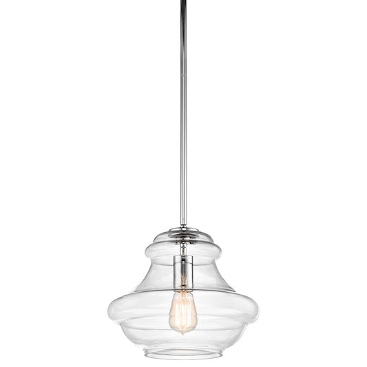 Kichler Everly 12in 1-Light Pendant | Transitional Chrome and Clear Glass | Kitchen Island & Dining Room | Model 42044CH