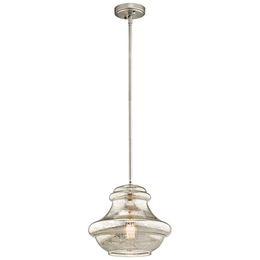 Kichler Everly 12in 1-Light Pendant | Transitional Brushed Nickel and Mercury Glass | Kitchen Island & Dining Room | 12 x 10.5 in | Model 42044NIMER
