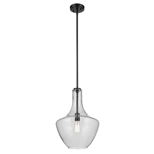 Kichler Everly 1 Light Bell 19.75" Pendant, Black/Clear Seeded - 42046BKCS