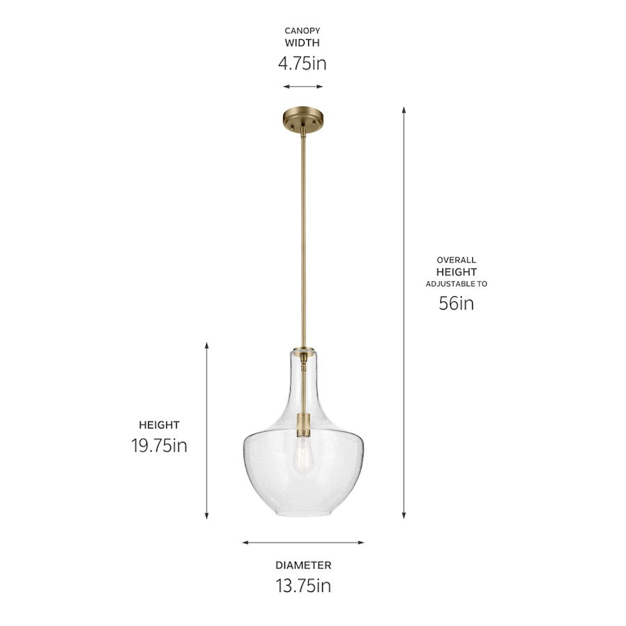 1 Light Bell 19.75" Pendant, Brass