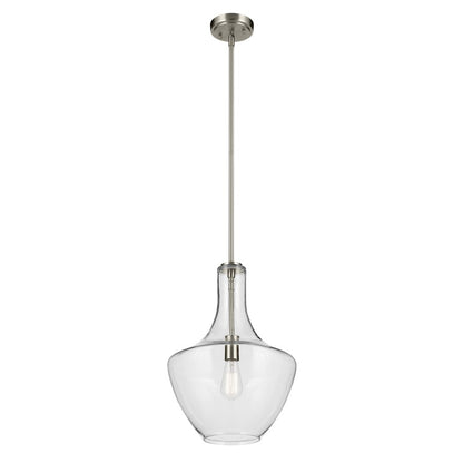 Kichler Everly 1 Light Bell 19.75" Pendant, Brushed Nickel/Clear - 42046NI