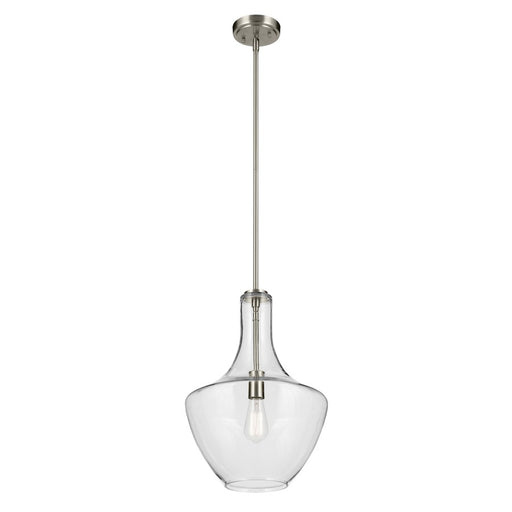 Kichler Everly 1 Light Bell 19.75" Pendant, Brushed Nickel/Clear - 42046NI