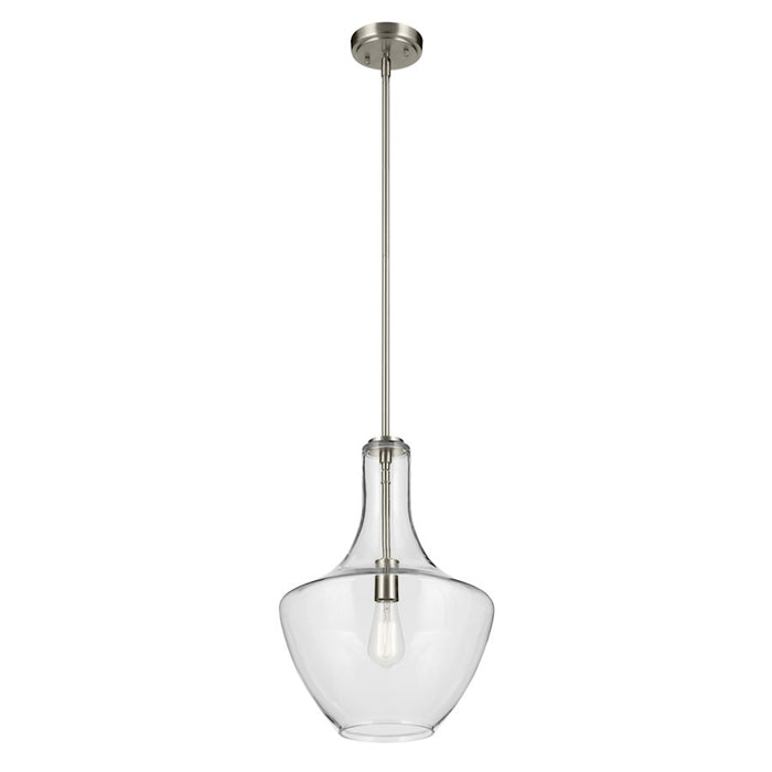 Kichler Everly 1 Light Bell 19.75" Pendant, Brushed Nickel/Clear - 42046NI