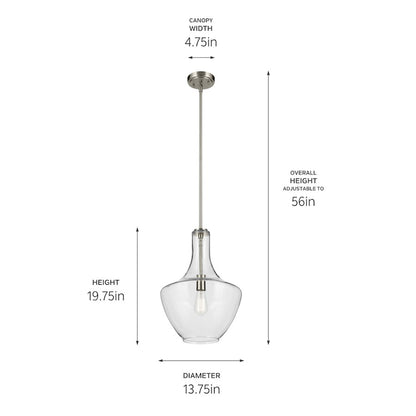 1 Light Bell 19.75" Pendant, Brushed Nickel