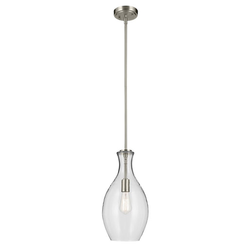 Kichler Everly 1 Light Bell 17.75" Pendant, Brushed Nickel/Clear - 42047NI