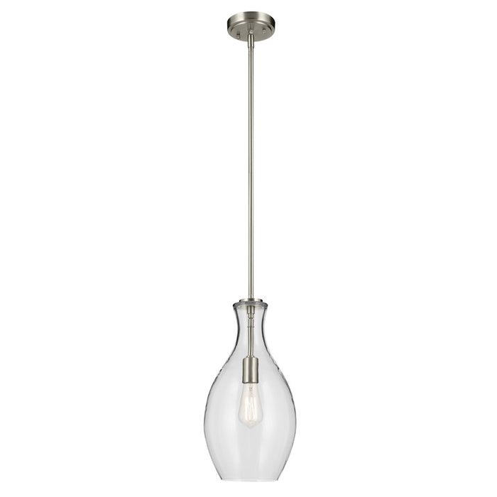 Kichler Everly 1 Light Bell 17.75" Pendant, Brushed Nickel/Clear - 42047NI