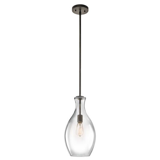 Kichler Everly 18in 1-Light Pendant | Transitional Olde Bronze and Clear Glass | Kitchen Island & Dining Room | 8.75 x 18.25 in | Model 42047OZ