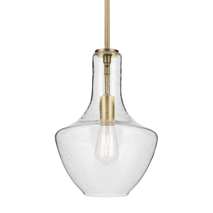 Kichler Everly 1 Light Bell 15.25" Pendant, Brass/Clear Seeded