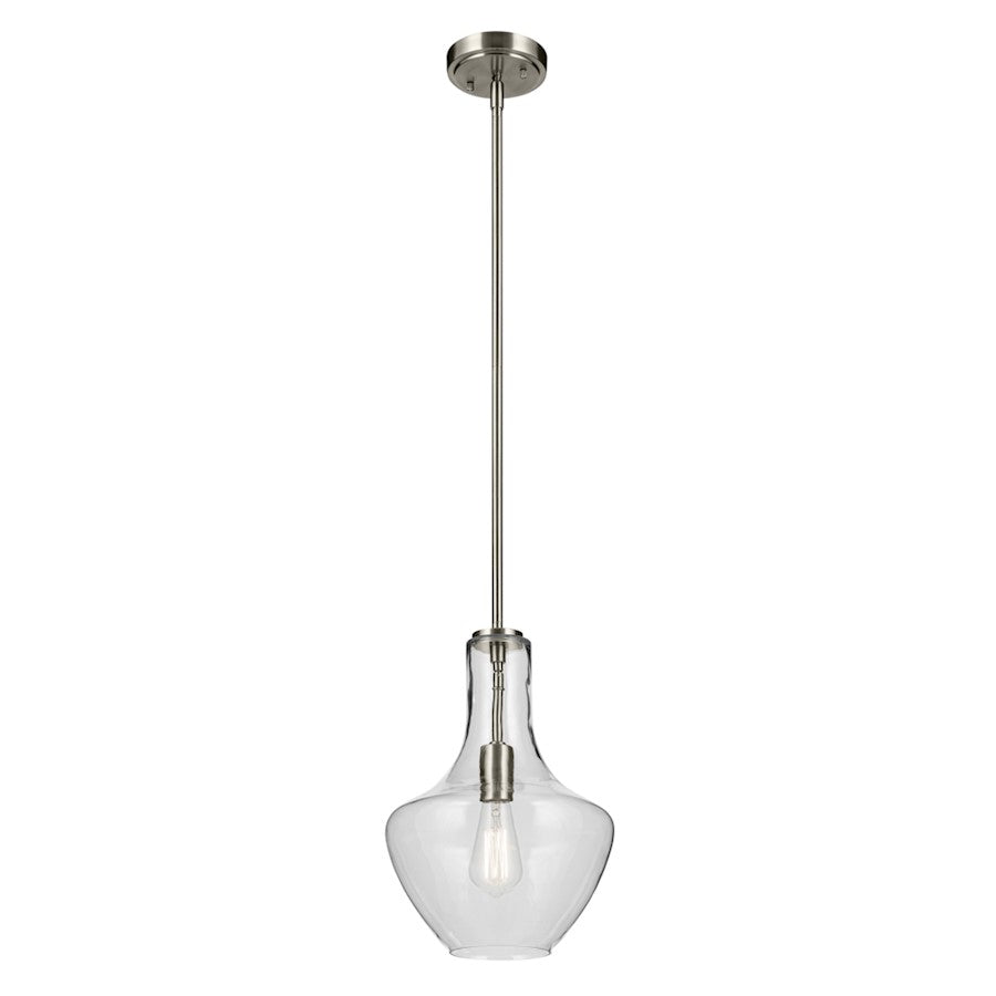 Kichler Everly 1 Light Bell 15.25" Pendant, Brushed Nickel/Clear - 42141NI