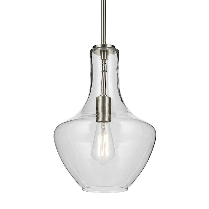 Kichler Everly 1 Light Bell 15.25" Pendant, Brushed Nickel/Clear