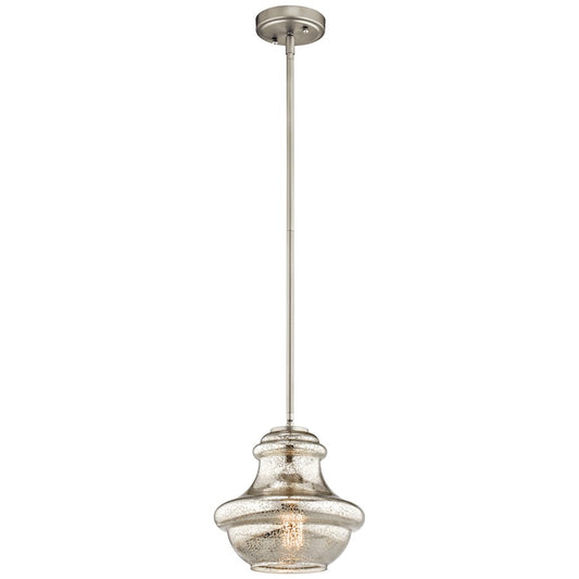 Kichler Everly 1-Light Mini Pendant | Transitional Brushed Nickel and Mercury Glass | Kitchen Island & Dining Room | 9.5 x 9.25 in | Model 42167NIMER