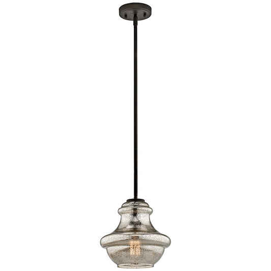 Kichler Everly 10in 1-Light Mini Pendant | Transitional Olde Bronze and Mercury Glass | Dining Room & Kitchen Island | Model 42167OZMER