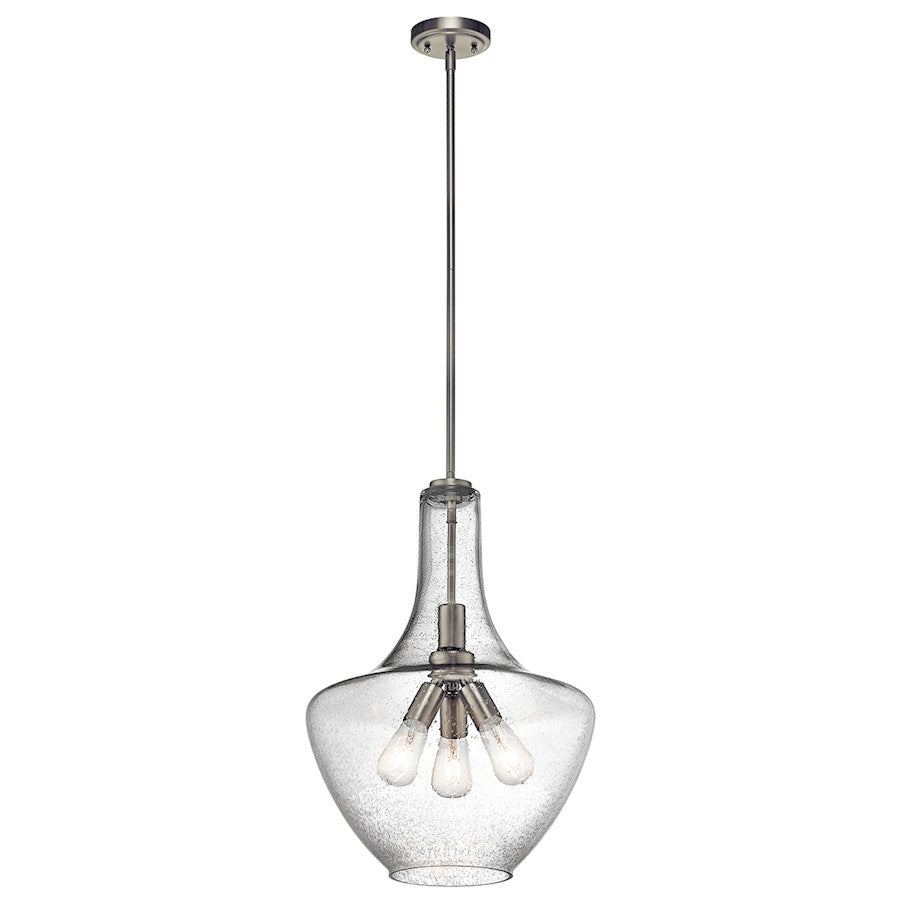 Kichler Everly 16in 3-Light Pendant | Transitional Brushed Nickel and Clear Seeded Glass | Kitchen Island & Dining Room | 16 x 23 in | Model 42190NI