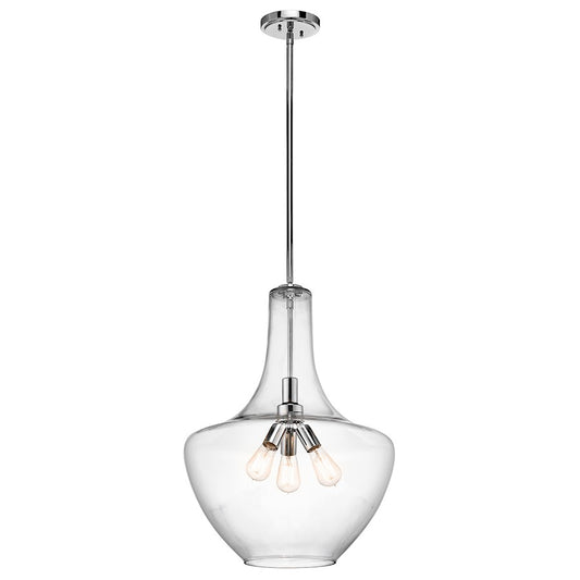 Kichler Everly 20in 3-Light Pendant | Transitional Chrome and Clear Seeded Glass | Kitchen Island & Dining Room | 20 x 28 in | Model 42198CH