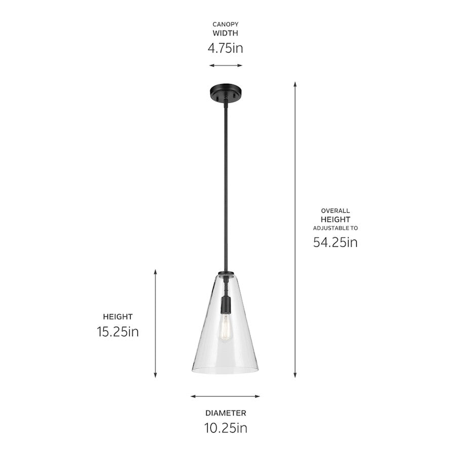 1 Light Cone 15.25" Pendant, Black