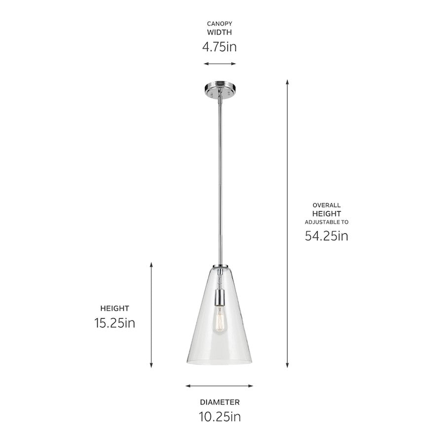 1 Light Cone 15.25" Pendant, Chrome