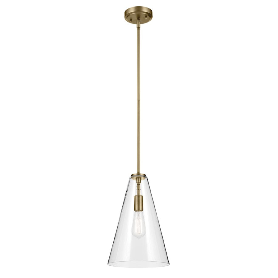 Kichler Everly 1 Light Cone 15.25" Pendant, Natural Brass/Clear - 42199NBR