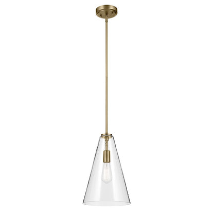 Kichler Everly 1 Light Cone 15.25" Pendant, Natural Brass/Clear - 42199NBR