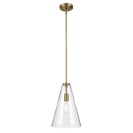 Kichler Everly 1 Light Cone 15.25" Pendant, Natural Brass/Clear - 42199NBR