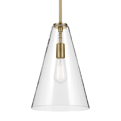 1 Light Cone 15.25" Pendant, Natural Brass