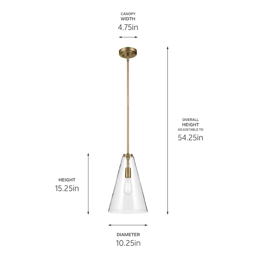 1 Light Cone 15.25" Pendant, Natural Brass