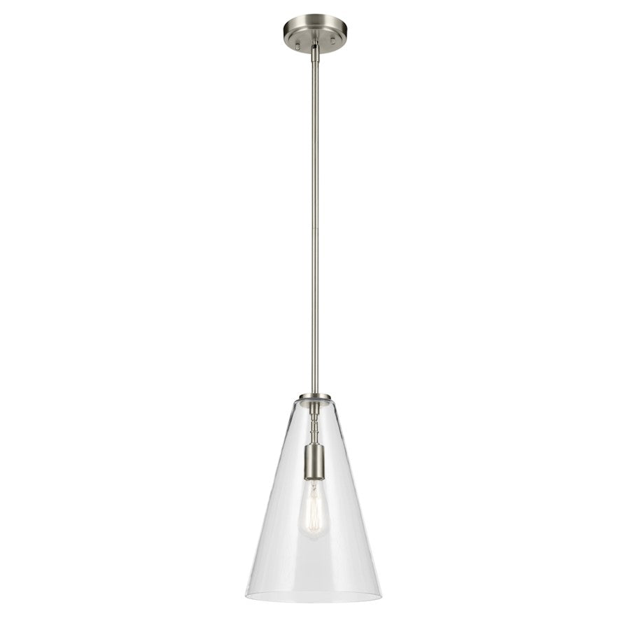 Kichler Everly 1 Light Cone 15.25" Pendant, Brushed Nickel/Clear - 42199NI