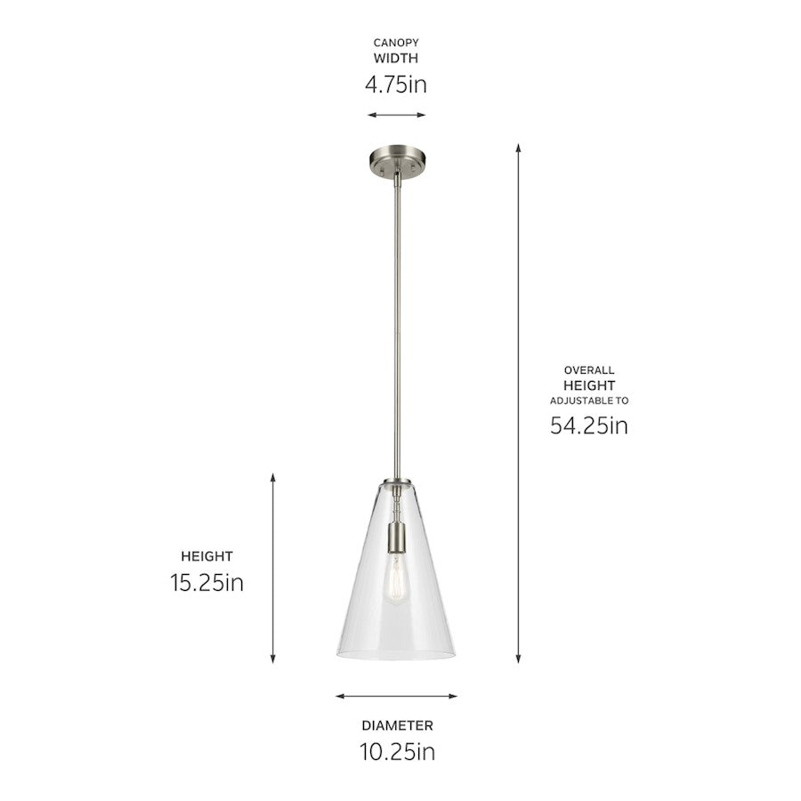 1 Light Cone 15.25" Pendant, Brushed Nickel