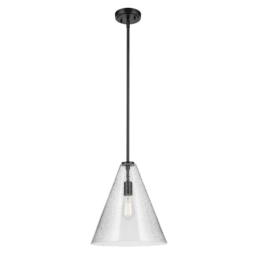 Kichler Everly 1 Light Cone 15.5" Pendant, Black/Clear Seeded - 42200BKCS