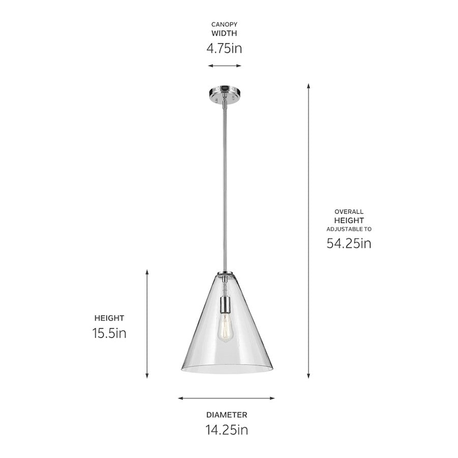 1 Light Cone 15.5" Pendant, Chrome