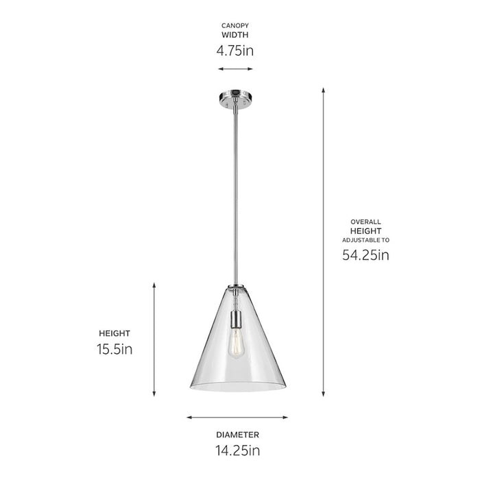 Kichler Everly 1 Light Cone 15.5" Pendant, Chrome/Clear