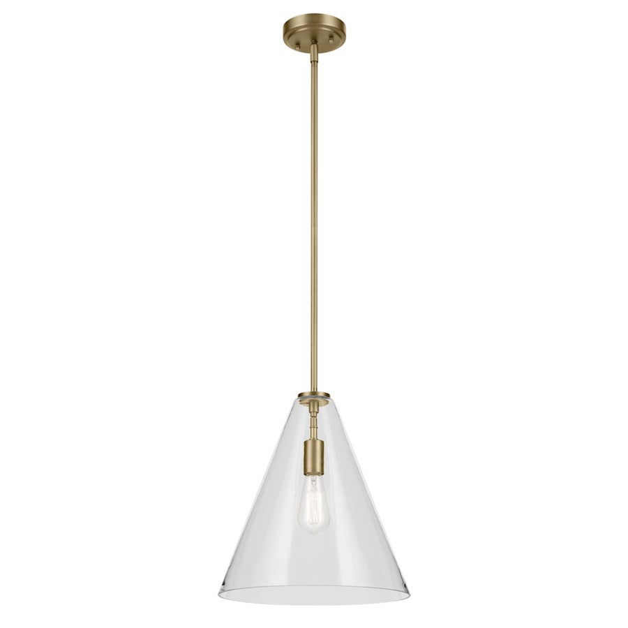 Kichler Everly 1 Light Cone 15.5" Pendant, Natural Brass/Clear - 42200NBR