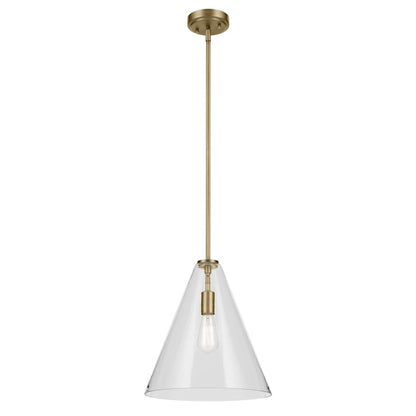 Kichler Everly 1 Light Cone 15.5" Pendant, Natural Brass/Clear - 42200NBR