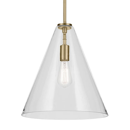 1 Light Cone 15.5" Pendant, Natural Brass