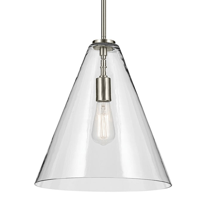 Kichler Everly 1 Light Cone 15.5" Pendant, Brushed Nickel/Clear