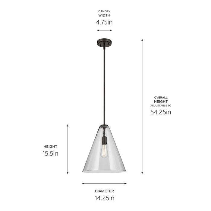 Kichler Everly 1 Light Cone 15.5" Pendant, Olde Bronze/Clear