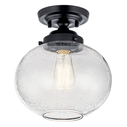 Kichler Avery 11" 1 Light Semi Flush Mount, Black/Clear Seeded