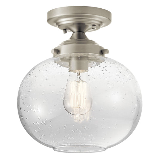 Kichler Avery 10in 1-Light Semi Flush Mount | Transitional Brushed Nickel and Clear Seeded Glass | Hallway & Bedroom Ceiling Light | Model 42296NI