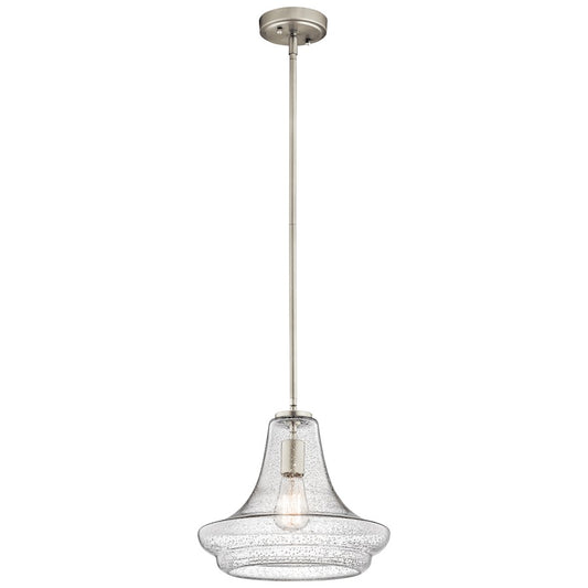 Kichler Everly 12in 1-Light Pendant | Transitional Brushed Nickel and Clear Seeded Glass | Kitchen Island & Dining Room | Model 42328NICS