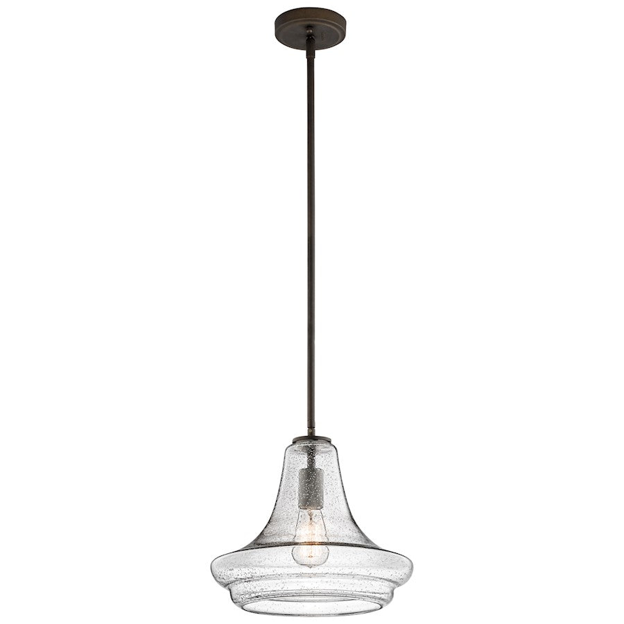 Kichler Everly 12in 1-Light Pendant | Transitional Olde Bronze and Clear Seeded Glass | Kitchen Island & Dining Room | Model 42328OZCS