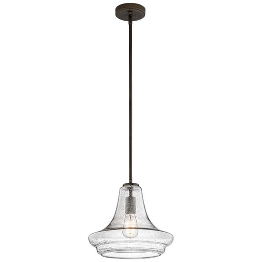 Kichler Everly 12in 1-Light Pendant | Transitional Olde Bronze and Clear Seeded Glass | Kitchen Island & Dining Room | Model 42328OZCS