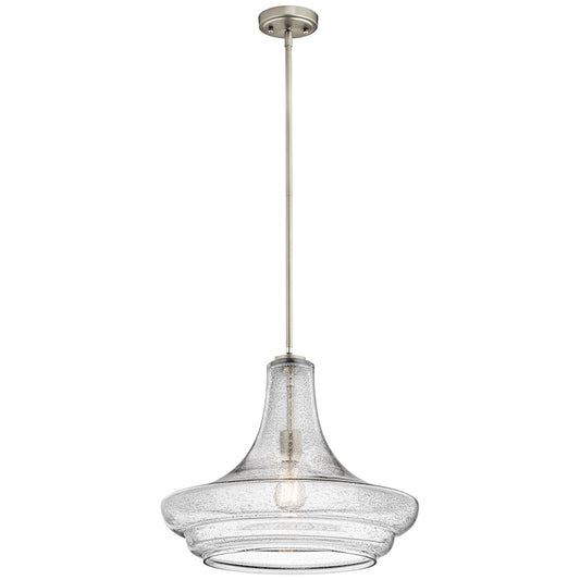 Kichler Everly 19in 1-Light Pendant | Transitional Brushed Nickel and Clear Seeded Glass | Kitchen Island & Dining Room | Model 42329NICS