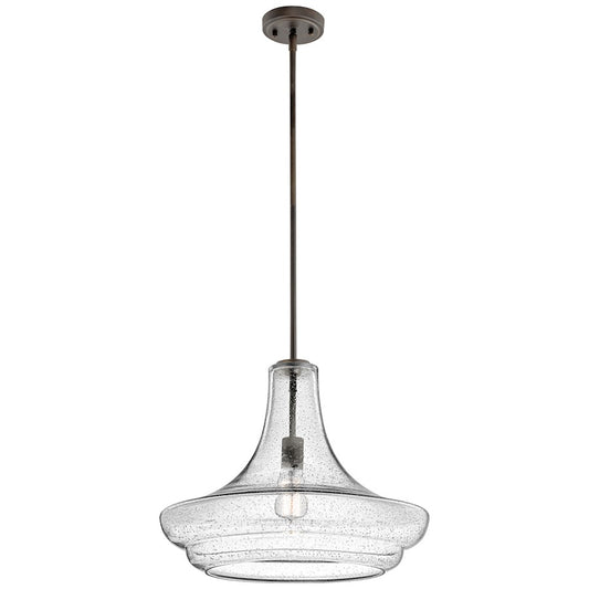 Kichler Everly 19in 1-Light Pendant | Transitional Olde Bronze and Clear Seeded Glass | Dining Room & Kitchen Island | Model 42329OZCS