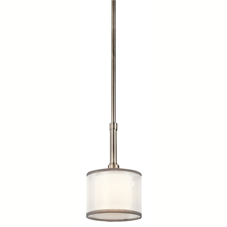Kichler Lacey 1-Light Mini Pendant | Transitional Antique Pewter and White Organza Shade | Kitchen Island & Dining Accent | Model 42384AP
