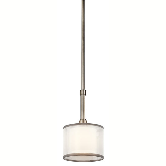 Kichler Lacey 1-Light Mini Pendant | Transitional Antique Pewter and White Organza Shade | Kitchen Island & Dining Accent | Model 42384AP