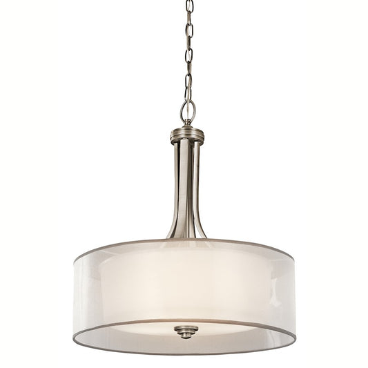 Kichler Lacey 20in 4-Light Pendant | Transitional Antique Pewter and White Organza | Dining Room & Living Room | 20 x 24 in | Model 42385AP