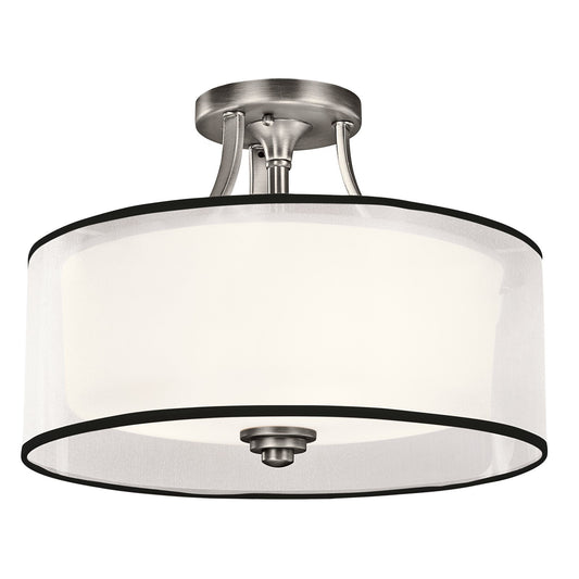 Kichler Lacey 15in 3-Light Semi-Flush Mount | Antique Pewter Steel & White Organza Shade | Dry Rated Entryway & Hallway | 15 x 11 in | Model 42386AP